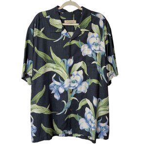 Tommy Bahama Mens XXL Silk Camp Shirt Hawaiian Floral Black Green Blue
